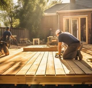 Custom built wood deck attached to a home
